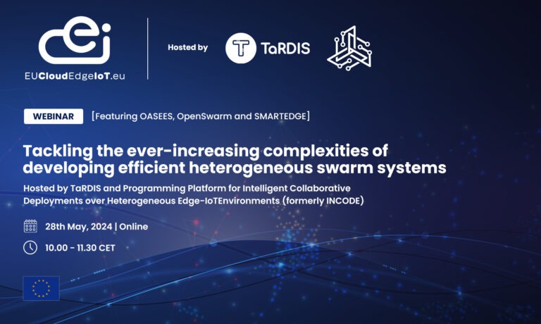 Banner for “Tackling the ever-increasing complexities of developing efficient heterogeneous swarm systems” - an EUCloudEdgeIoT Webinar